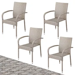 Casaria® Polyrattan Stapelstuhl Comfort 4er-Set Creme – Produktbild 1 von 1