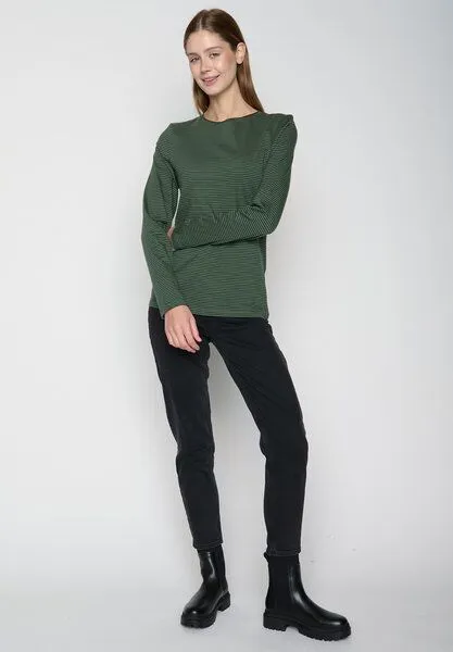GreenBomb GREENBOMB Basic Yummy - Sportliches Longsleeve aus Bio-Baumwolle / GOTS / Fair & Vegan, Grün (forest stripes), – Produktbild 2 von 4