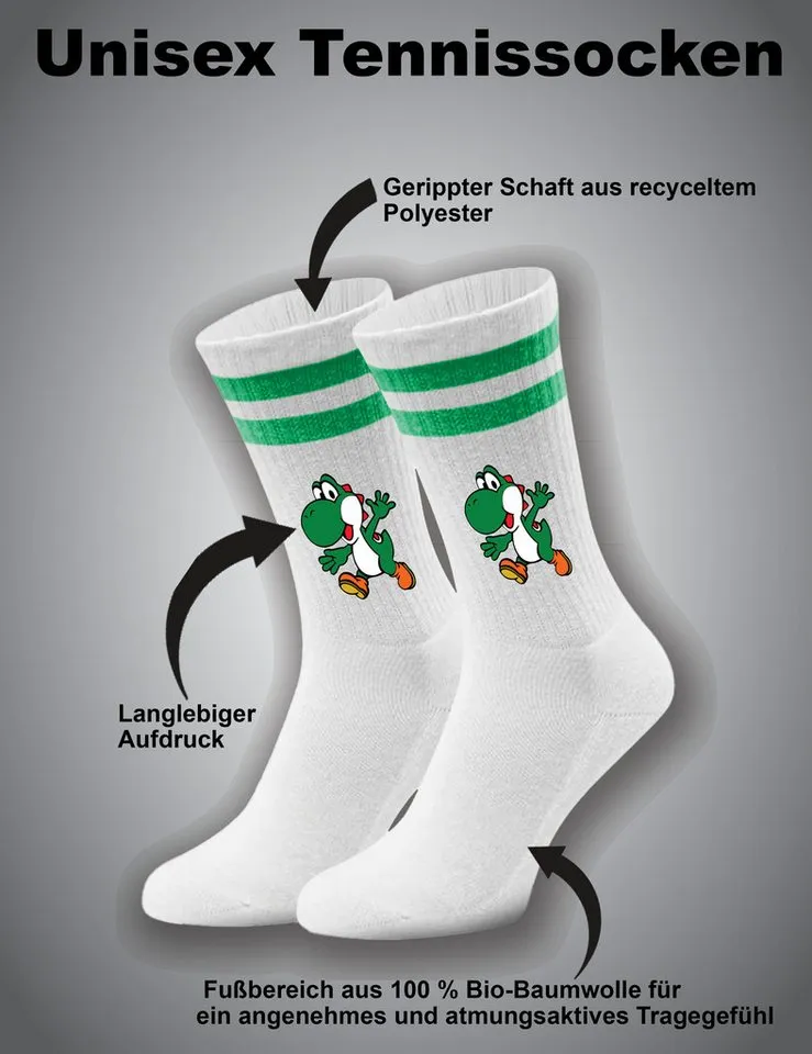 Youth Designz Tennissocken Unisex Socken "Yoshi Game" Aufdruck lustig Geschenk Statement mit verstärkter Verse und Zehenbereich, Grün, – Produktbild 3 von 5