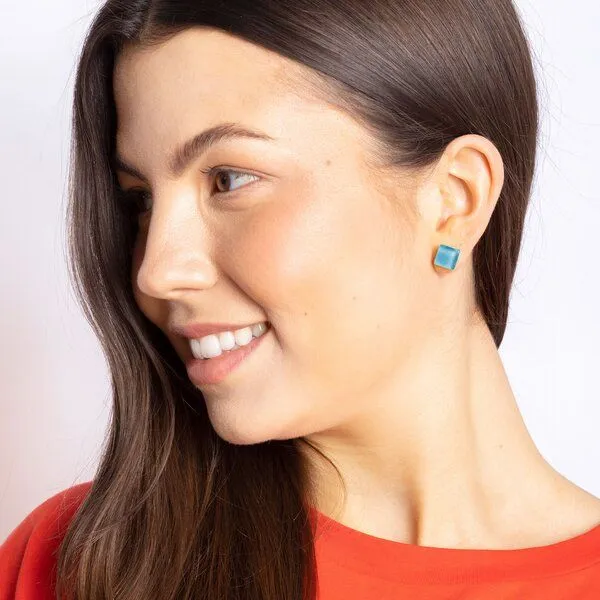 ALEXASCHA ALEXASCHA Minimalistische Ohrstecker, klein, aus Glas, Aquablau, – Produktbild 2 von 4