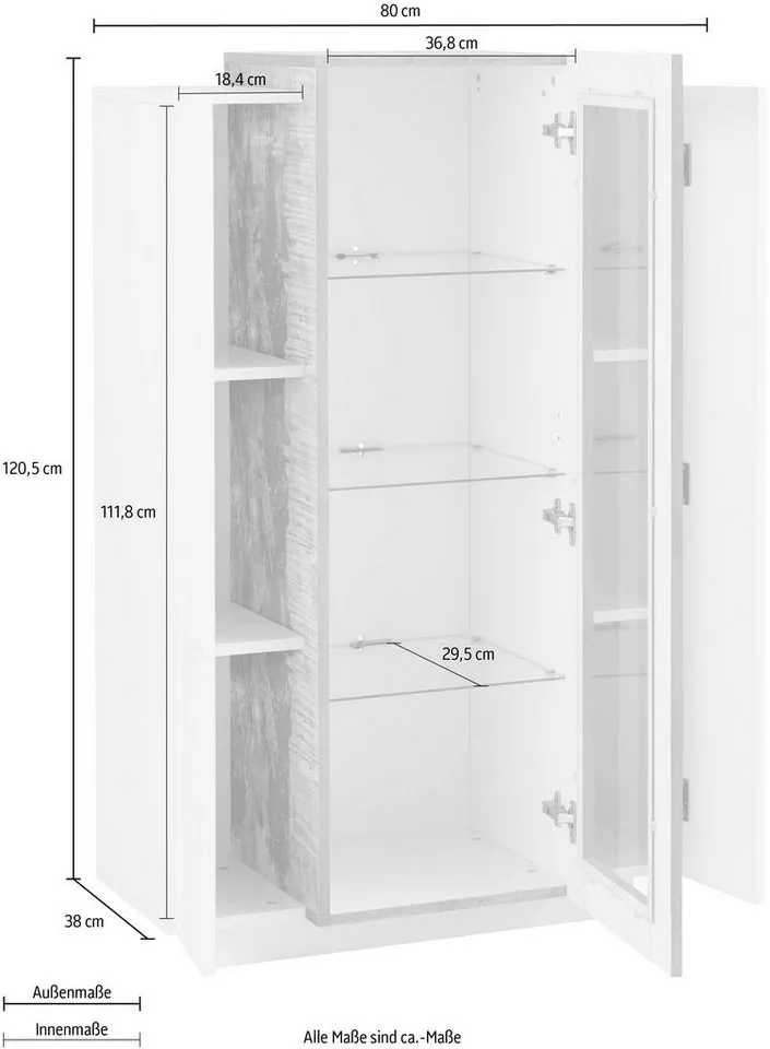 Home affaire Vitrine Coro, Vitrine, Glasvitrine, Vitrinenschrank, Stauraumvitrine 3 Türen davon 1 Glastür, 9 Fächer, Doppeltiefe, Höhe 120,5cm, Beige, – Produktbild 5 von 5