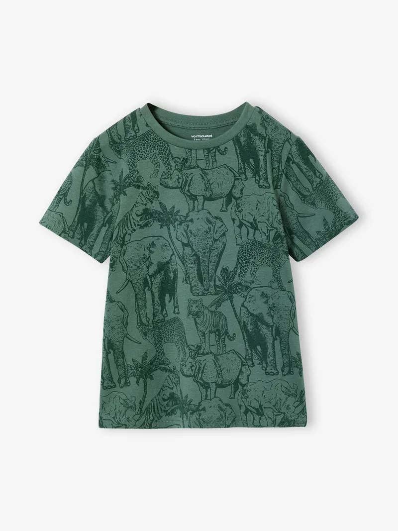 Vertbaudet T-Shirt mit Print und Baumwolle Jungen, Moosgrün, – Produktbild 1 von 2