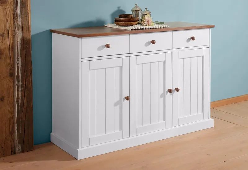 Inter Link Kommode Westerland Kiefer Massivholz, FSC, Sideboard, Anrichte im Landhausstil, BxTxH: 131 x 45 x 86 cm, Weiß, – Produktbild 3 von 5