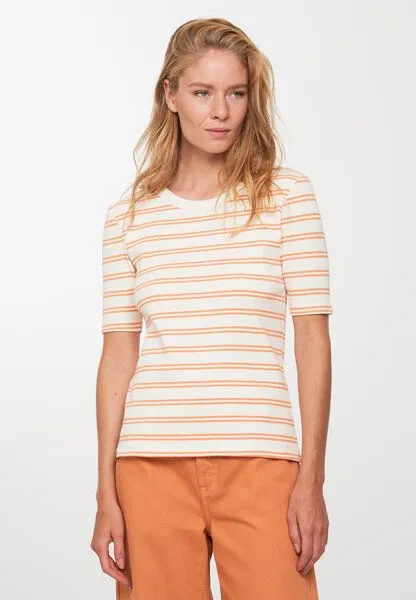 recolution Damen T-Shirt aus weicher Baumwolle (Bio) | DAPHNE STRIPES recolution, Capri orange (orange), – Produktbild 1 von 4