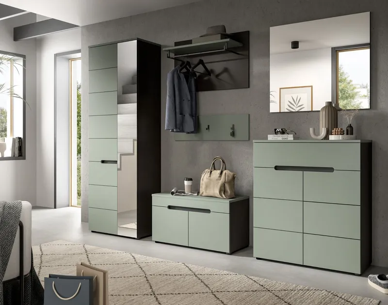 Inn.Furn Garderoben-Set Cooper, (Flurgarderobe in Salbei Grün und Basalt Grau, Komplett-Set 6-teilig), variable Inneneinteilung, Soft-Close-Funktion, Grün, – Produktbild 3 von 5