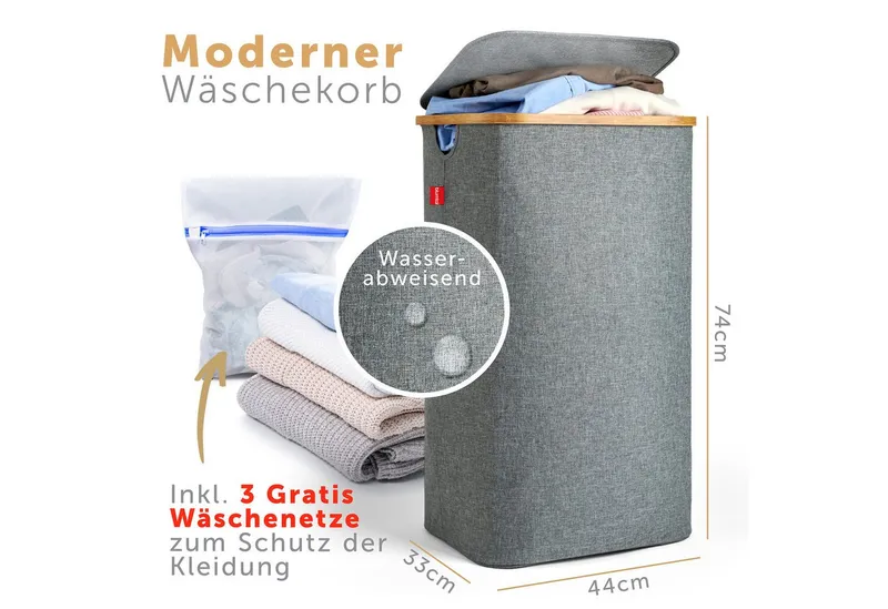 Blumtal Wäschekorb 1,2 oder 3 Fächer mit herausnehmbaren Wäschesäcken 100, 140 oder 150L, in drei Größen erhältlich, Grau, – Produktbild 2 von 5