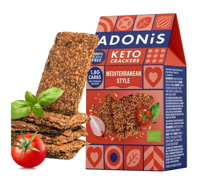 Adonis Keto Crackers (10 x 60 g Packung), Vegan & Keto-freundlich Kapseln, 100% natürlich, Glutenfrei, palmölfrei, laktosefrei, Gesunder Snack à – Produktbild 1 von 5