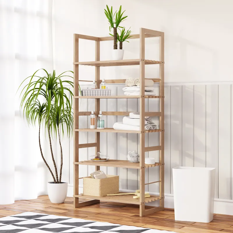 Casaria® Standregal Öland 136x58x27cm lasiertes Echtholz, Braun, – Produktbild 1 von 2