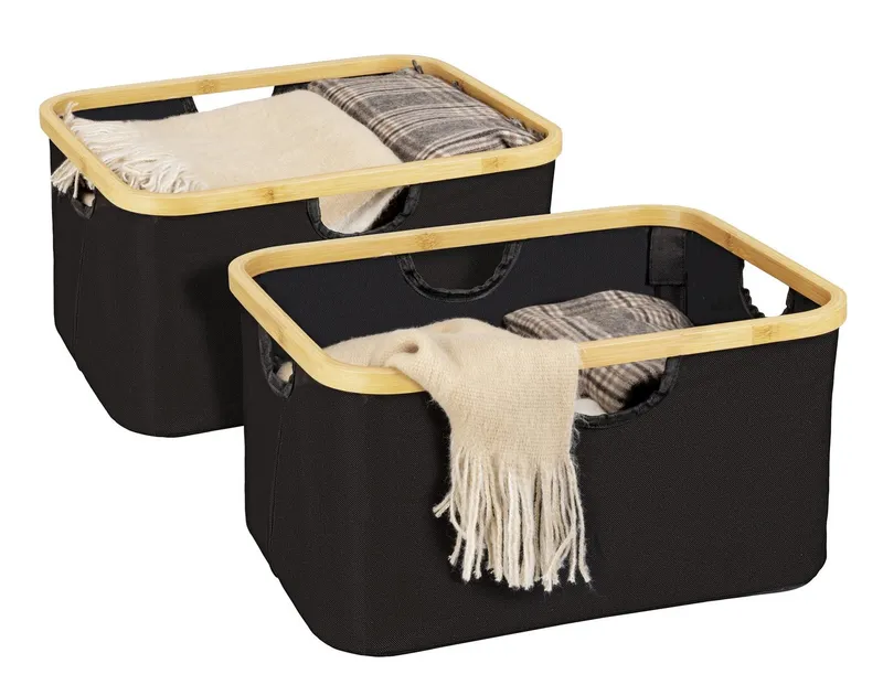 Wenko Wenko Wäschekorb Modell Ecori (Set, 2 St), Aufbewahrungskörbe, recyceltes Polyester mit Bambusrahmen, Schwarz, – Produktbild 2 von 5