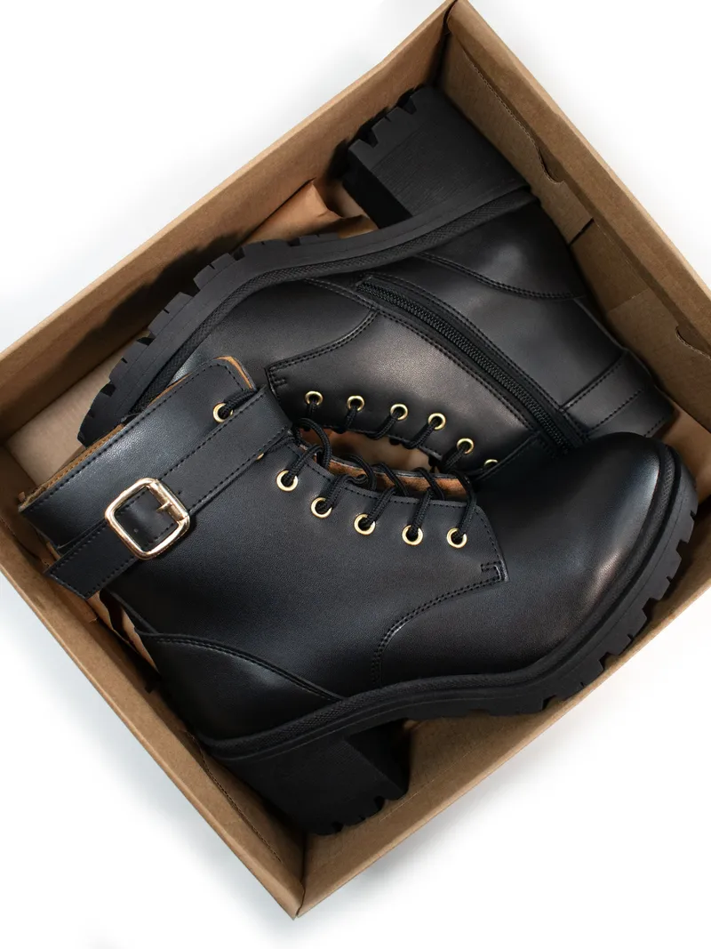 Will's Vegan Store Will's Vegan Store Damen vegan Lace Up Track Sole Booties Schwarz, Schwarz, – Produktbild 2 von 2
