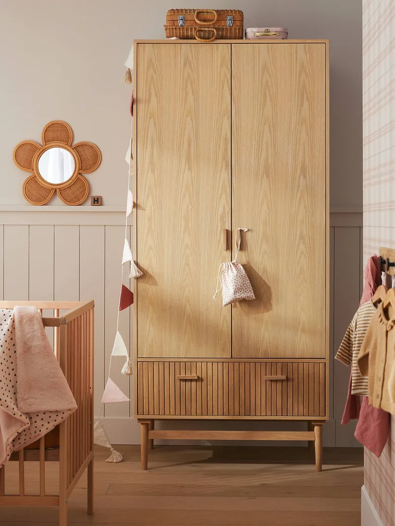 Vertbaudet Vertbaudet Kleiderschrank mit 2 Türen und 1 Schublade KOPENHAGEN Kinderzimmer, Braun, – Produktbild 2 von 4