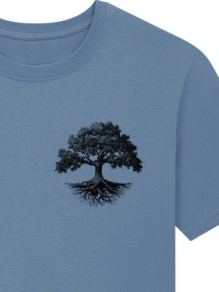 Spreecult Spreecult Kleiner Baum - Bio und Fair - Männer Unisex T-Shirt - Baumwurzel, Blau, – Produktbild 2 von 3