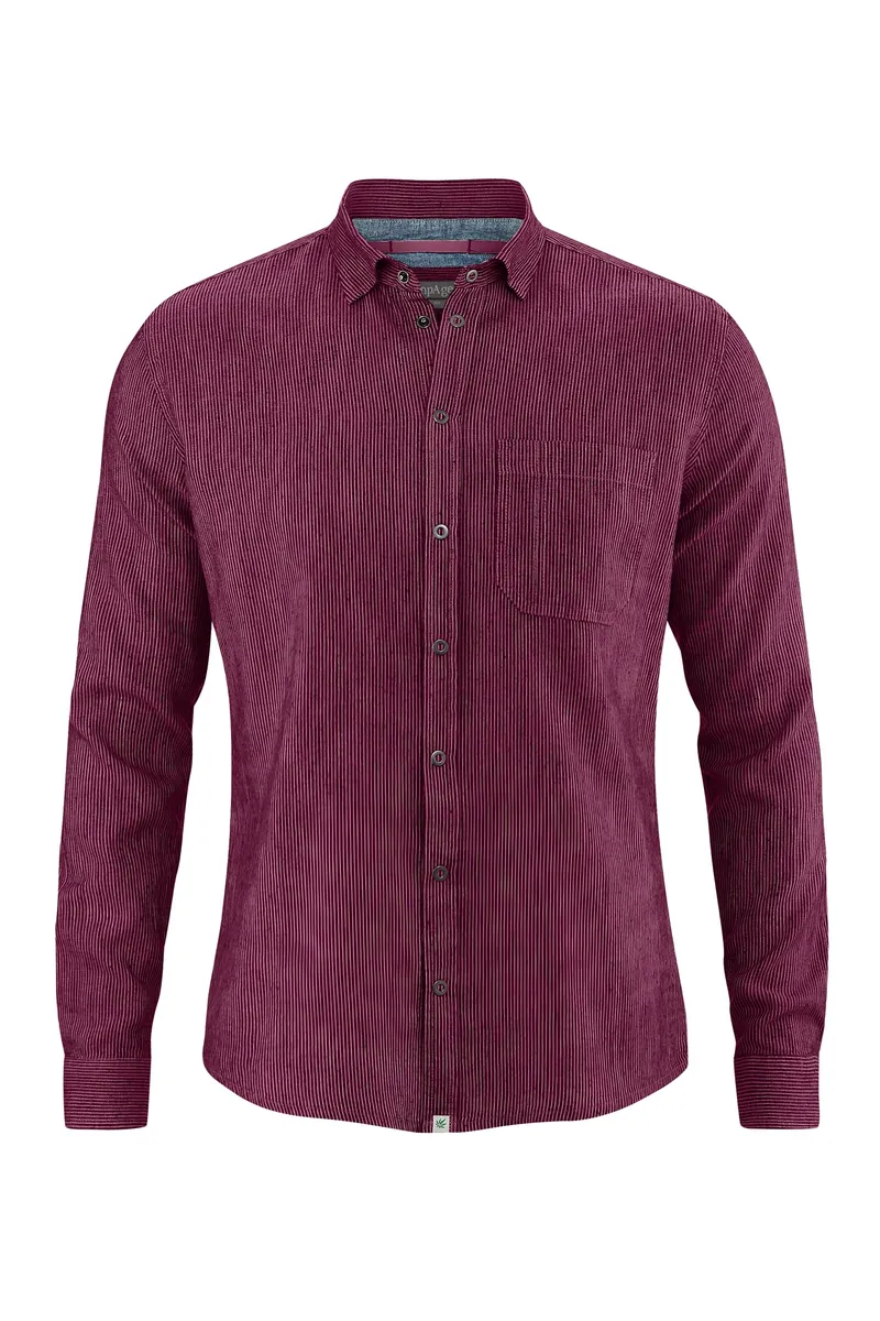 HempAge Hempage Herren vegan Hemd Gestreift Weinrot, Rot, – Produktbild 1 von 2