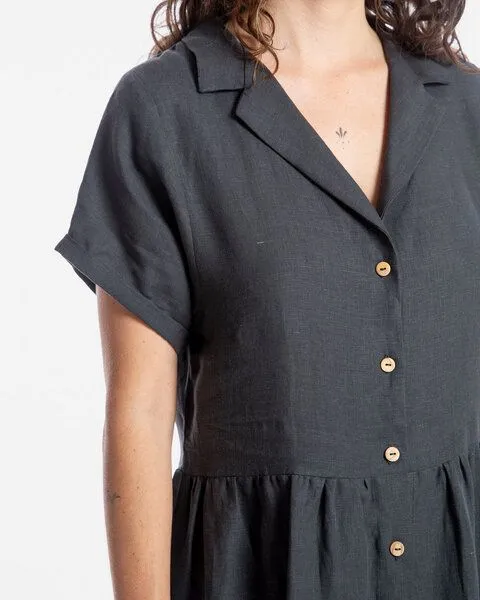 MATONA Matona Midikleid | Collared Dress | aus Leinen, Black, – Produktbild 3 von 4
