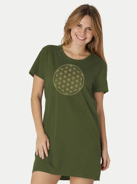 Peaces.bio - handbedruckte Biomode Peaces.bio - handbedruckte Biomode Longshirt Die Blume des Lebens, Waldgrün, – Produktbild 2 von 2
