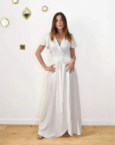 Aatise Brautkleid - Wickelkleid mit Schmetterlingsärmel Zermonie weiß Aatise 100% EcoVero, Weiß, – Produktbild 3 von 3