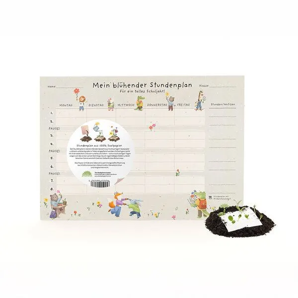 Die Stadtgärtner Die Stadtgärtner Stundenplan aus Saatpapier (DIN A4) | Mit Wildblumen-Saatgut zum Einpflanzen | Praktisch & wächst nach Gebrauch weiter | Kreative Geschenkidee für Kinder rund um Schule & Schulalltag – Produktbild 1 von 1