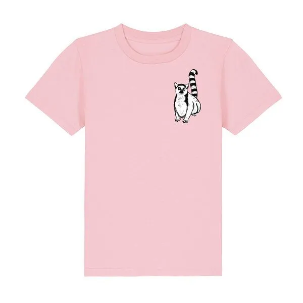 Spangeltangel Spangeltangel Kinder-T-Shirt "Lemuren", Biobaumwolle, Affe, Kurzarm, Rosa, – Produktbild 1 von 3