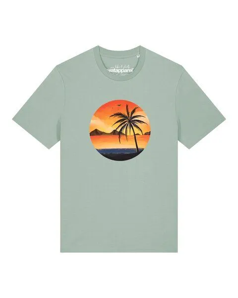 watapparel watapparel T-Shirt Unisex Sunset on palm beach, Aloe, – Produktbild 1 von 2