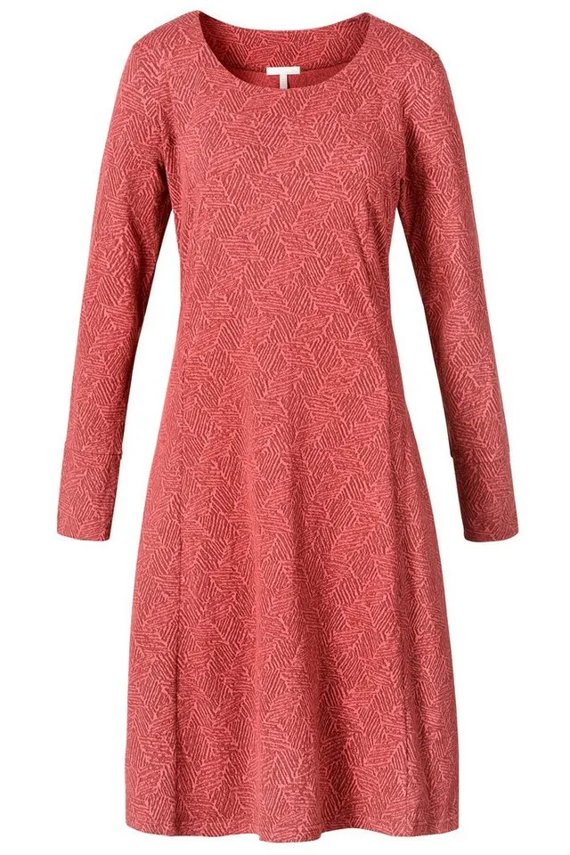 Himalaya Clothing Jerseykleid Feines Kleid Damen langarm mit Jacquard-Muster aus Bio-Baumwolle Midikleid mit hohem Tragekomfort und edler Haptik, Rot, – Produktbild 2 von 3