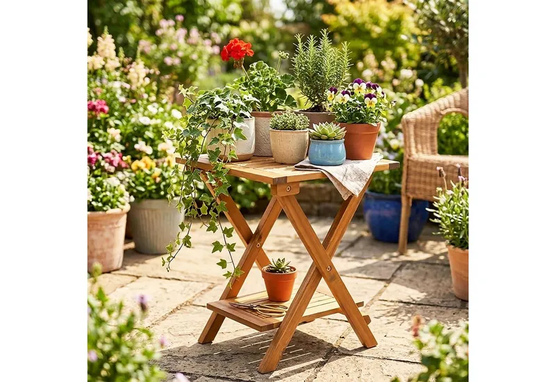 Spetebo Beistelltisch Akazie Beistelltisch geölt für Außen - 35 x 35 cm (Anzahl, 1-St., Stück), Reines Naturprodukt, Beige, – Produktbild 5 von 5