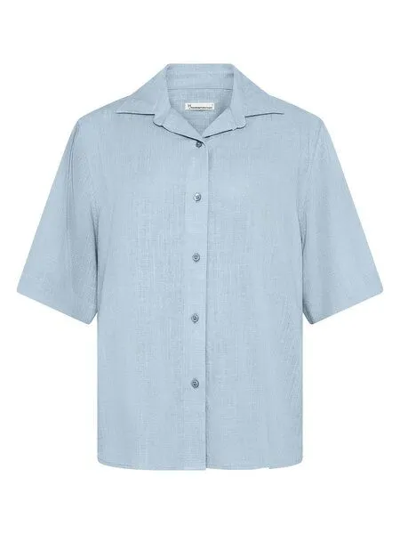 KnowledgeCotton Apparel KnowledgeCotton Apparel Lockere Kurzarmbluse aus Ecovero und Bio-Leinen, Hellblau-skyway, – Produktbild 1 von 4