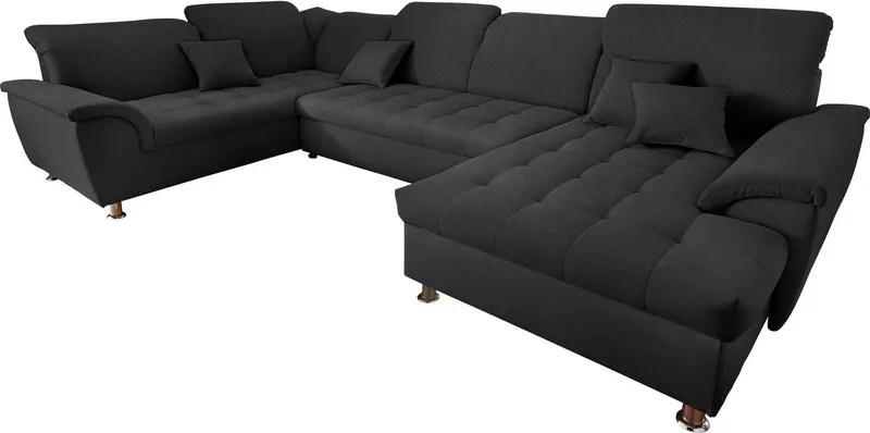 DOMO collection Wohnlandschaft FRANZI optional mit Bettfunktion, Bettkasten & Kopfteilverstellung, XXL-Sofa, Recamiere rechts, graphite, B/T: 352/214 cm, Grau, – Produktbild 3 von 5