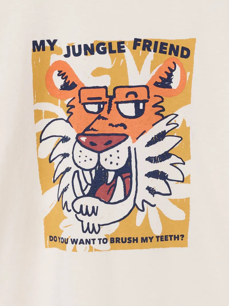 Vertbaudet T-Shirt mit Tierprint Jungen, Wollweiß, – Produktbild 4 von 4