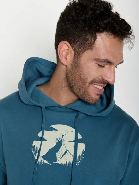 GreenBomb GREENBOMB Nature Clouds Ride Joy - Gemütlicher Hoodie aus Bio-Baumwolle / hochwertiger Print / GOTS / Fair & Vegan, Blau (gezeitenblau), – Produktbild 2 von 4