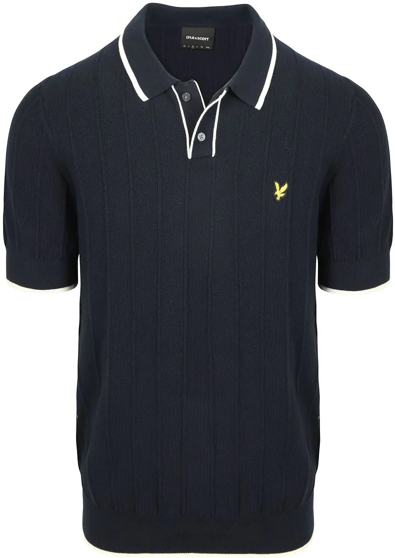 Lyle and Scott Lyle & Scott Strick Poloshirt Kontrastkante Dunkelblau - Größe M, Blau, – Produktbild 1 von 5