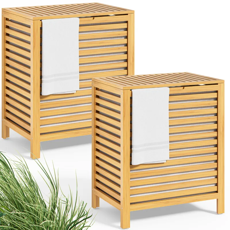 Casaria® Casaria® Wäschekorb Bambus 2er-Set 62L Wäschesack herausnehmbar, Braun, – Produktbild 1 von 2