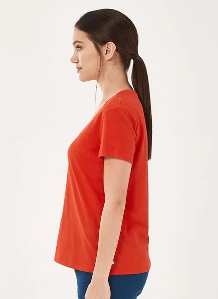 ORGANICATION ORGANICATION Basic T-Shirt aus Bio-Baumwolle mit V-Ausschnitt, Red, – Produktbild 3 von 4