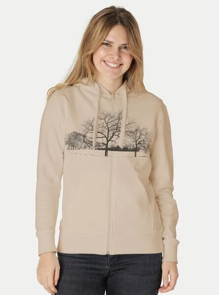 Peaces.bio - handbedruckte Biomode Peaces.bio - handbedruckte Biomode Zip-Hoodie Landscape Damen, Sand, – Produktbild 2 von 2