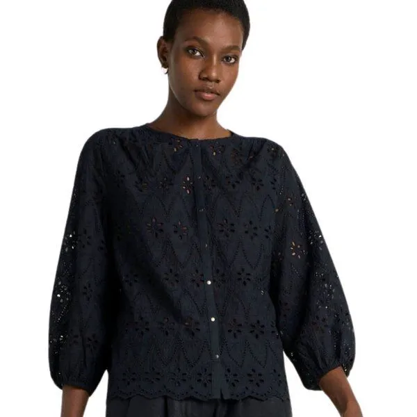 LANIUS LANIUS Spitzen-Bluse aus Bio-Baumwolle, Black (schwarz), – Produktbild 1 von 4