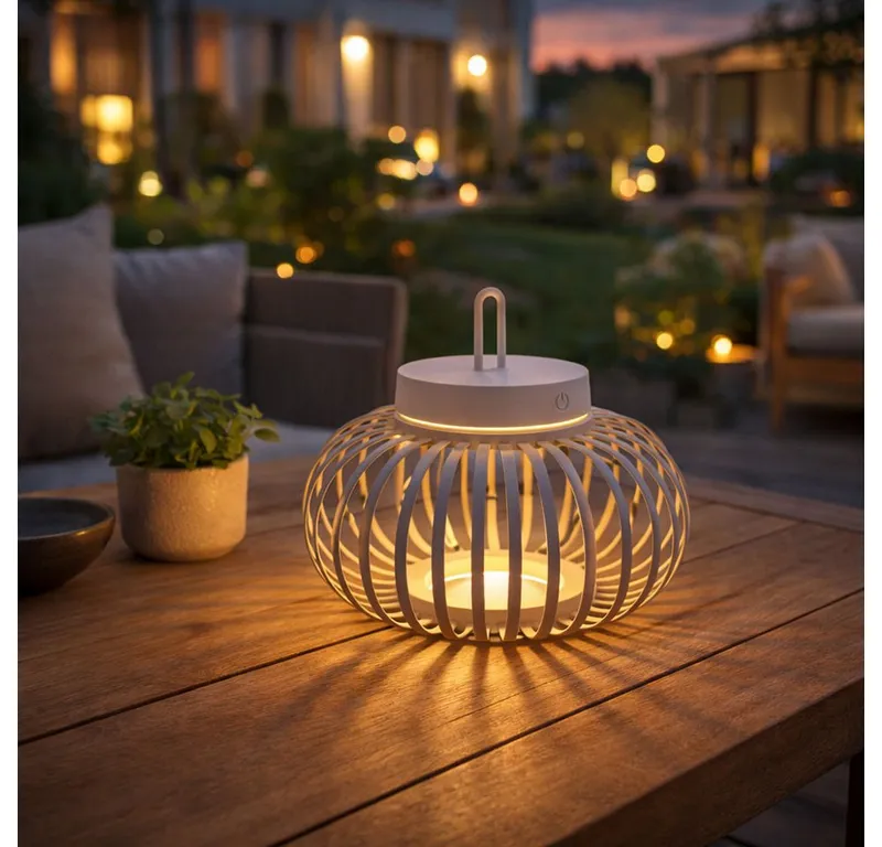 JUST LIGHT JUST LIGHT LED Außen-Tischleuchte, LED-Leuchtmittel fest verbaut, Warmweiß, 2x Tischlampe Pendelleuchte Außen Innen LED Touchdimmer sand D 25 cm – Produktbild 5 von 5