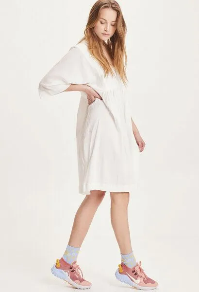 KnowledgeCotton Apparel KnowledgeCotton Apparel Midi Kleid - HEATHER cotton crepe A-shape dress - aus Bio-Baumwolle, Weiß (snow white), – Produktbild 3 von 4