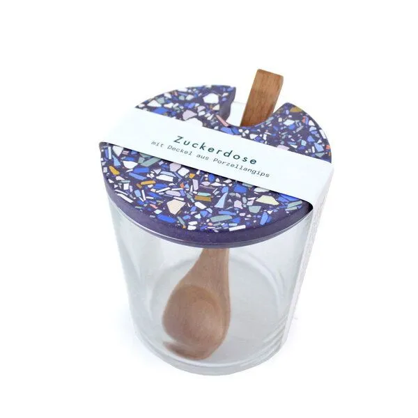 Objet Vague Objet Vague Zuckerdose, Glasdose Terrazzo inkl. Holzlöffel, Violett, – Produktbild 1 von 3