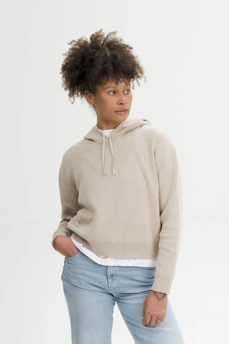 MELA MELA Damen vegan Strick Hoodie Janisha Pebble Melange, Beige, – Produktbild 2 von 2