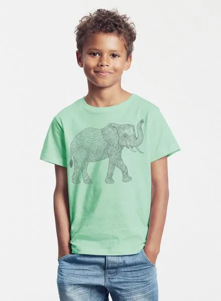 Peaces.bio - handbedruckte Biomode Peaces.bio - handbedruckte Biomode Bio-Kinder T-Shirt "Babyelefant", Mint, – Produktbild 2 von 2