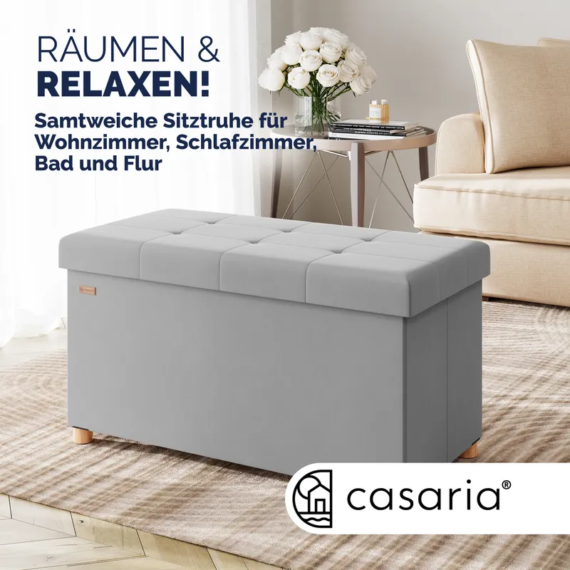 Casaria® Sitzbank Grau Samt 76x38x42cm mit Stauraum faltbar – Produktbild 2 von 2
