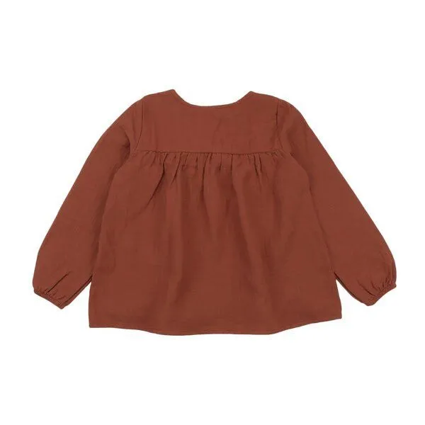 Walkiddy Walkiddy Kinder Bluse GOTS zertifiziert – Bio-Baumwolle, Musselin in Terrakotta, locker geschnitten, weich & bequem, Braun, – Produktbild 2 von 3