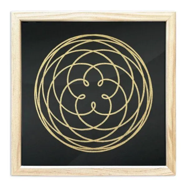 Veskor Cassiopeia Veskor Cassiopeia Gerahmt | ROSE OF VENUS Heilige Geometrie Linoldruck | 20 × 20 cm in 22 × 22 cm Rahmen | Gold, Schwarz, – Produktbild 1 von 5