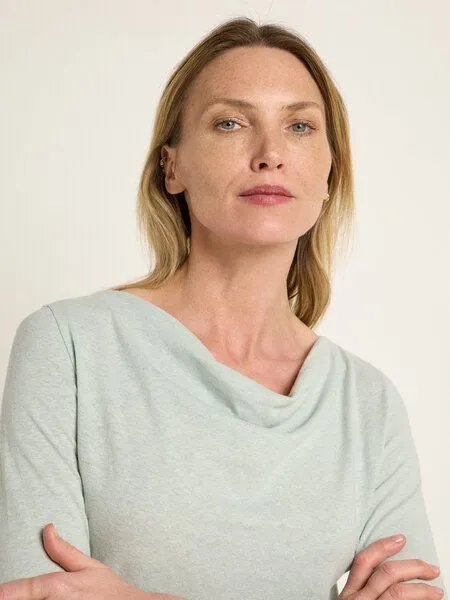 LANIUS LANIUS Wasserfallshirt (OCS) aus Hanf und Bio-Baumwolle, Aqua grey, – Produktbild 1 von 4