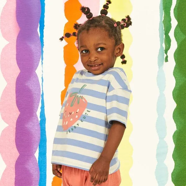 Sense Organics Sense Organics Baby T-Shirt, Modell SOPHIE, Erdbeere auf hyazint-weißen ringeln, – Produktbild 2 von 4