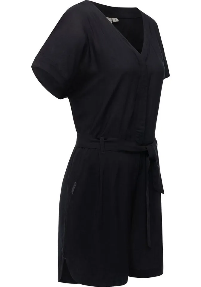 ragwear ragwear Jumpsuit Salwin Solid Kurzer Overall mit Taillen-Bindeband, Schwarz, – Produktbild 2 von 2
