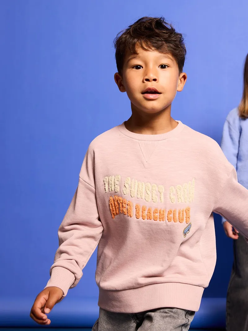 Vertbaudet Sweatshirt mit Bouclé-Motiv Jungen hell, Hellrosa, – Produktbild 3 von 4