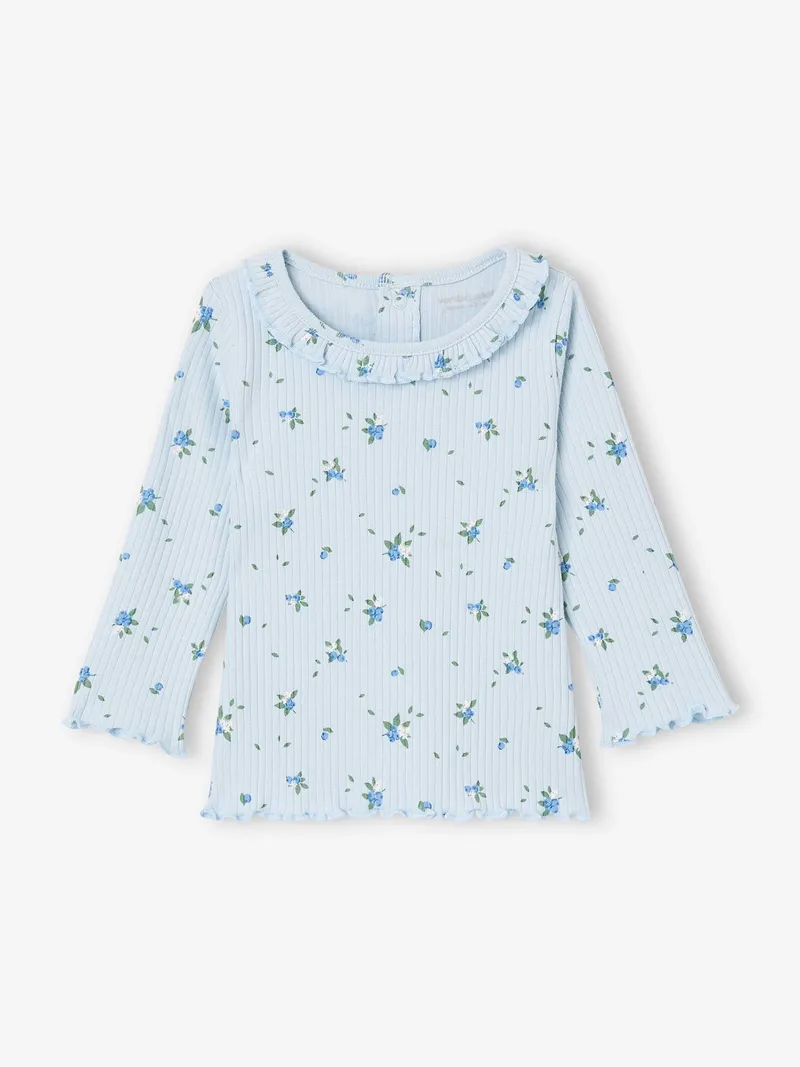 Vertbaudet Baby Shirt mit Kragen und Wellenkanten, Himmelblau, – Produktbild 1 von 4