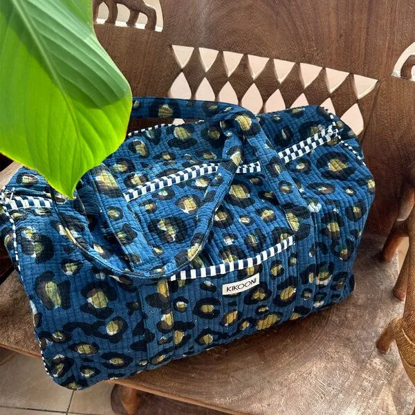 KIKOONI KIKOONI handgefertigte große Baumwolltasche "K. Shopper", Dark leo blau weiss, – Produktbild 3 von 4