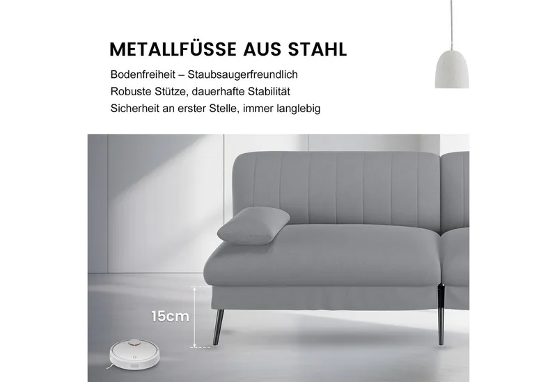 COMHOMA Schlafsofa Klappbares Schlafsofa 2-in-1 Couch, Multifunktionales Sofa, mit Großer Liegefläche, Platzsparendes Bettsofa, Grau, – Produktbild 2 von 5