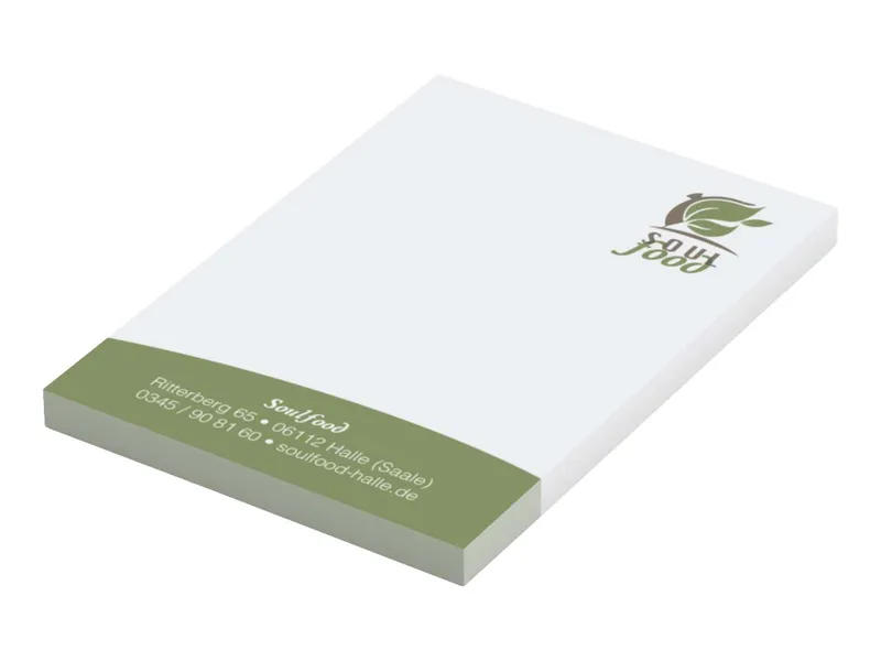 Memo memo Haftnotizen 50 x 72mm, 50 Blatt, recy. weiß, mit 1-4 farbigem Einzelblattdruck – Produktbild 1 von 1